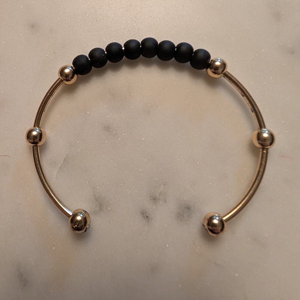Fidget Cuff Bracelet -Gold Tone/Black Stone